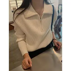 New Zipper Sweater Knitted Sweater Women's Loose Outerwear Bottom Fashionable Top Design Sense Niche