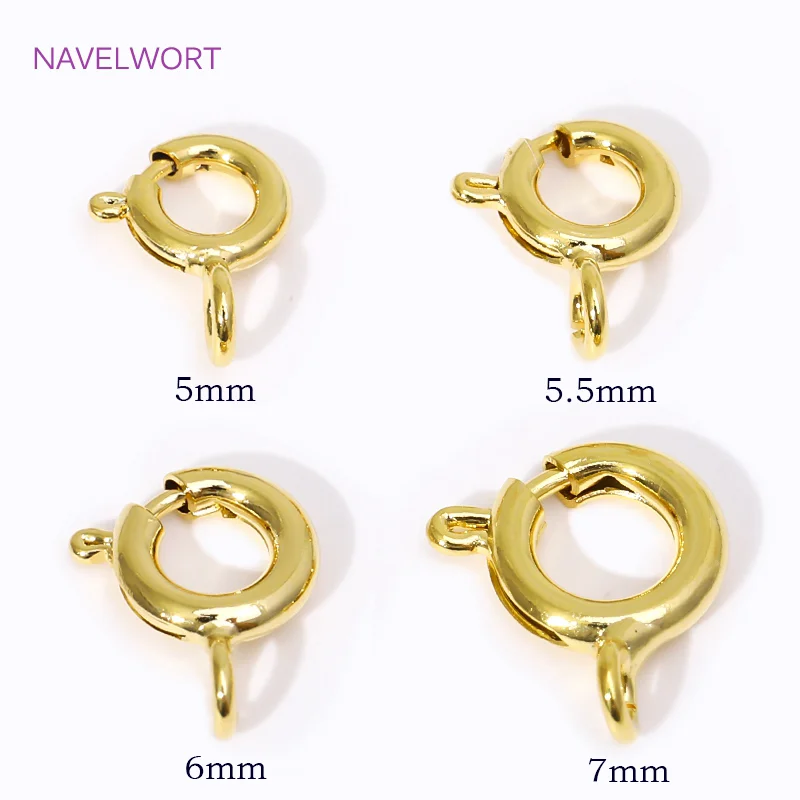 14K/18K Gold Plated Brass Spring Clasps,5/5.5/6/7mm Round Spring Clasps Connector,Clasps For Bracelets ,DIY Jewelry Accessories