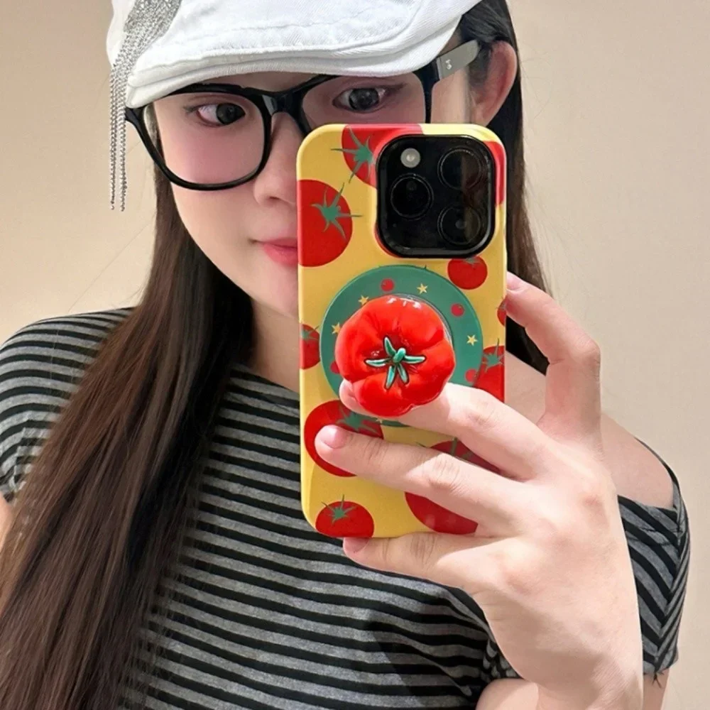 

Милый мультяшный помидор для Magsafe Griptok, магнитный держатель для телефона, подставка для кольца на палец, поддержка IPhone 17, Samsung S25, кронштейн для девочек