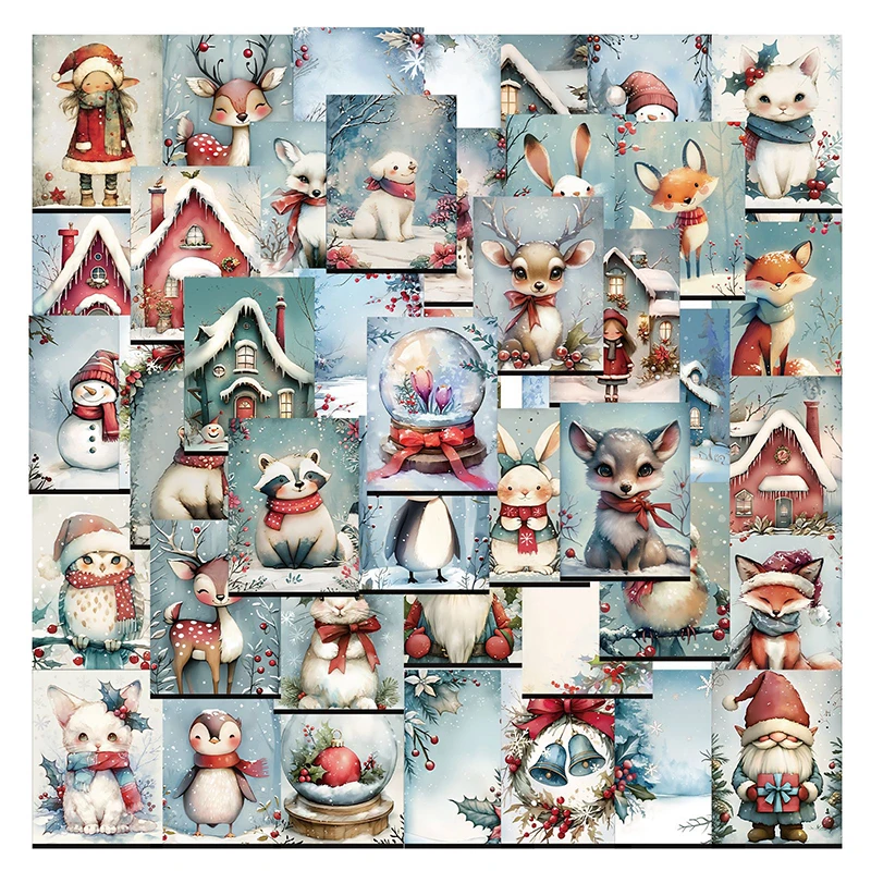 

50PCS Cute Christmas Santa Snowman Stickers DIY Blessing Greeting Card Postcard Stationery Kids Decoration Decals Toys Gift