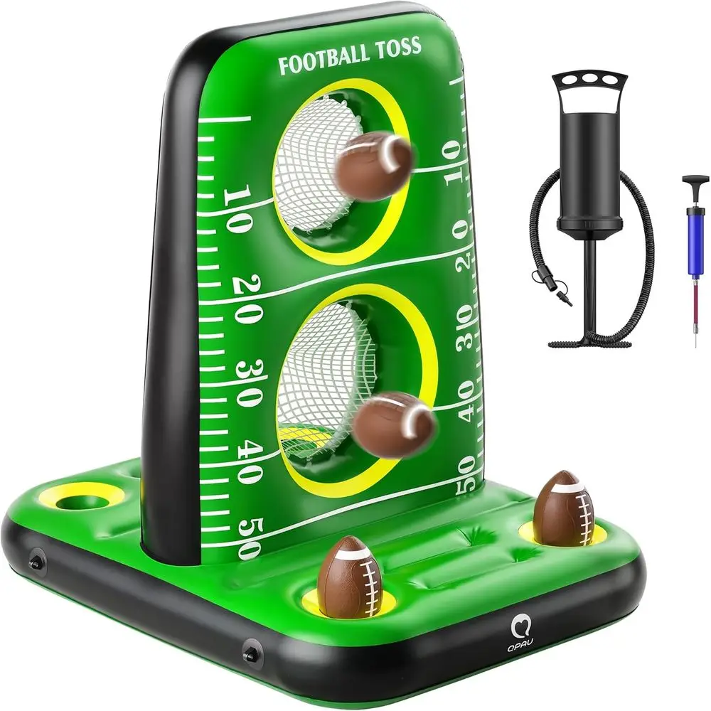 

Inflatable Football Toss Game - Pool Water Target with 4 Balls & 2 Pumps, Double Net, Stable Base, Ideal for Summer Fun & All Ag