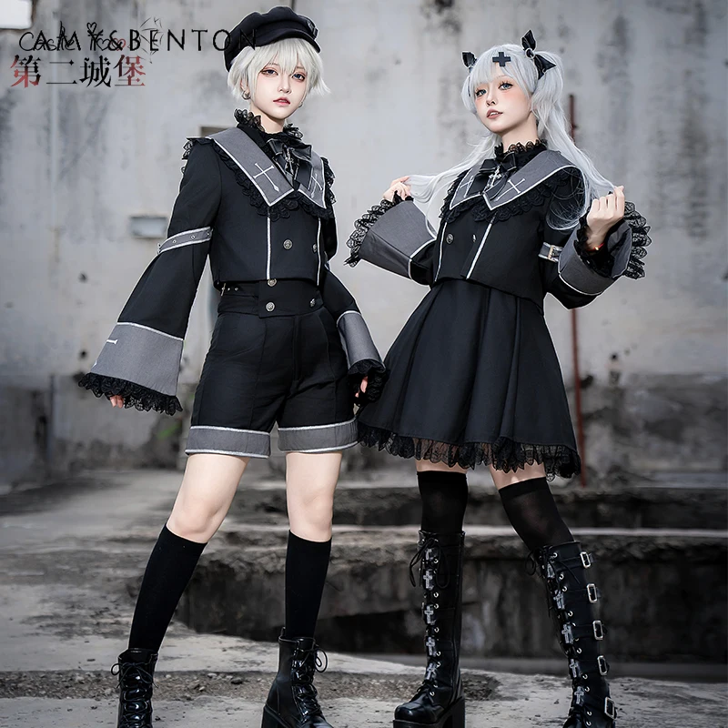 Japoński Vintage Dworski Styl Lolita Seria Książęca Kołnierz Marynarski Płaszcz Koszula Szorty Sukienka Codzienna Subkultura Gotyckie Zestawy Cosplay
