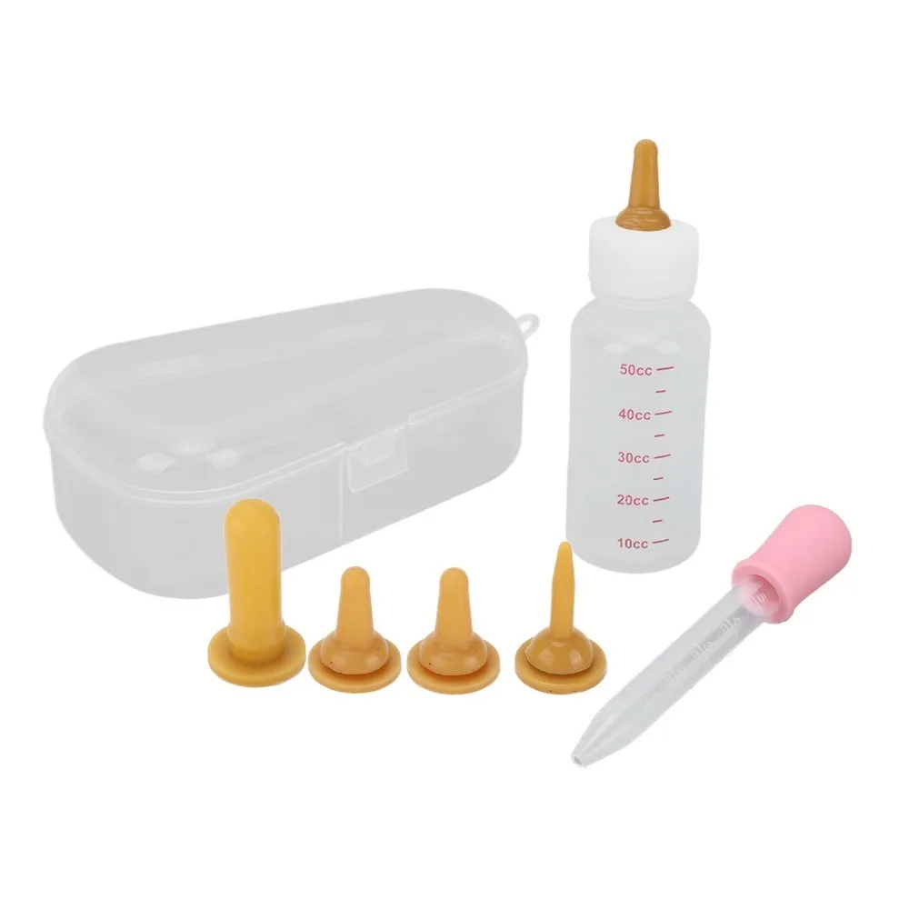 1 set ABS Bottle Pet Nurser Bottle Silicone Nipple 50ML Capacity Small Pet Nurser Soft Mouth Feeding Tip Bottle Body Scale