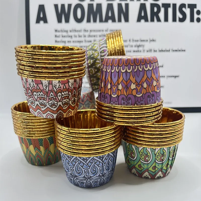 50 قطعة رمضان كريم بطانات ذهبية مغلفة كب كيك حامل عيد مبارك كب كيك كوب إسلامي مسلم الكعك لوازم الخبز