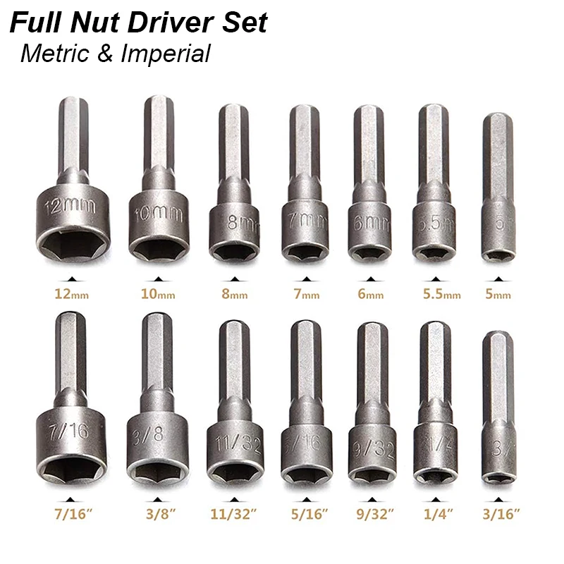 Hexagaon Socket Screw Bolt Driver Wrench Nut Head Key Screwdriver Adapter Bit Sleeve Nozzle Hex Shank Set Hand Tool Power Drill