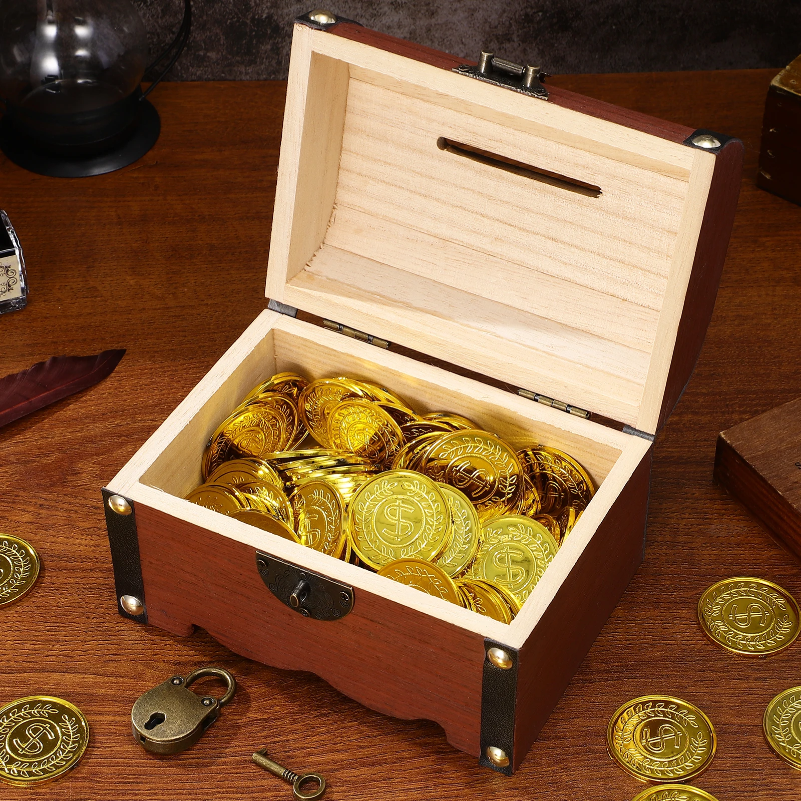 

2 Pcs Lock Box Retro Money Bank Child Treasure Chest Decor Wooden Small Handheld Vintage