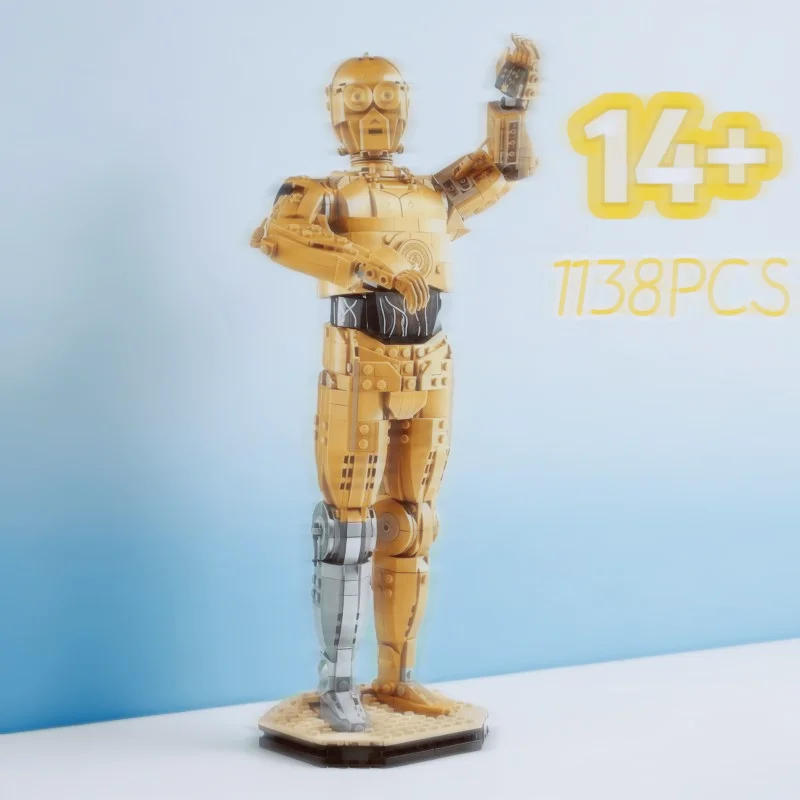 

1140 деталей MOC 75398 C-3PO Винтажный позолоченный дроид-протоколист к 25-летию, конструктор для домашнего декора, развивающая игрушка, подарок на день рождения для детей