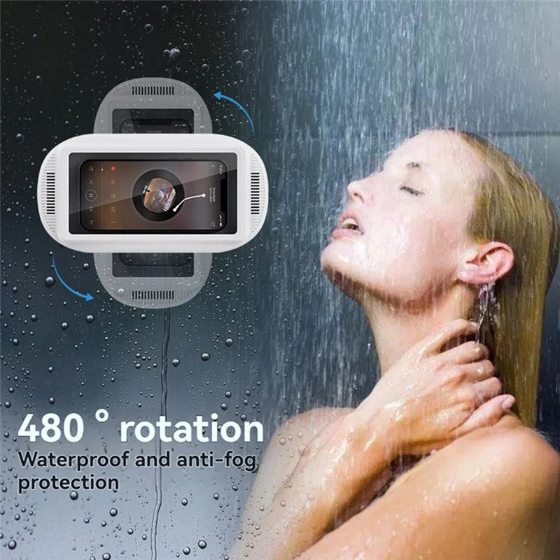 حامل هاتف دش مع مكبر صوت يدور 360 درجة، حامل هاتف جداري للاستحمام مقاوم للماء ومضاد للضباب لهاتف-AA80