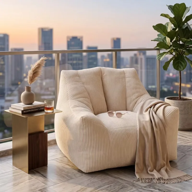 Corduroy Bean Bag Chair Ergonomic Single  High Resilience Shredded Foam Filled Lazy  with Anti-slip Base for Living Room sofa