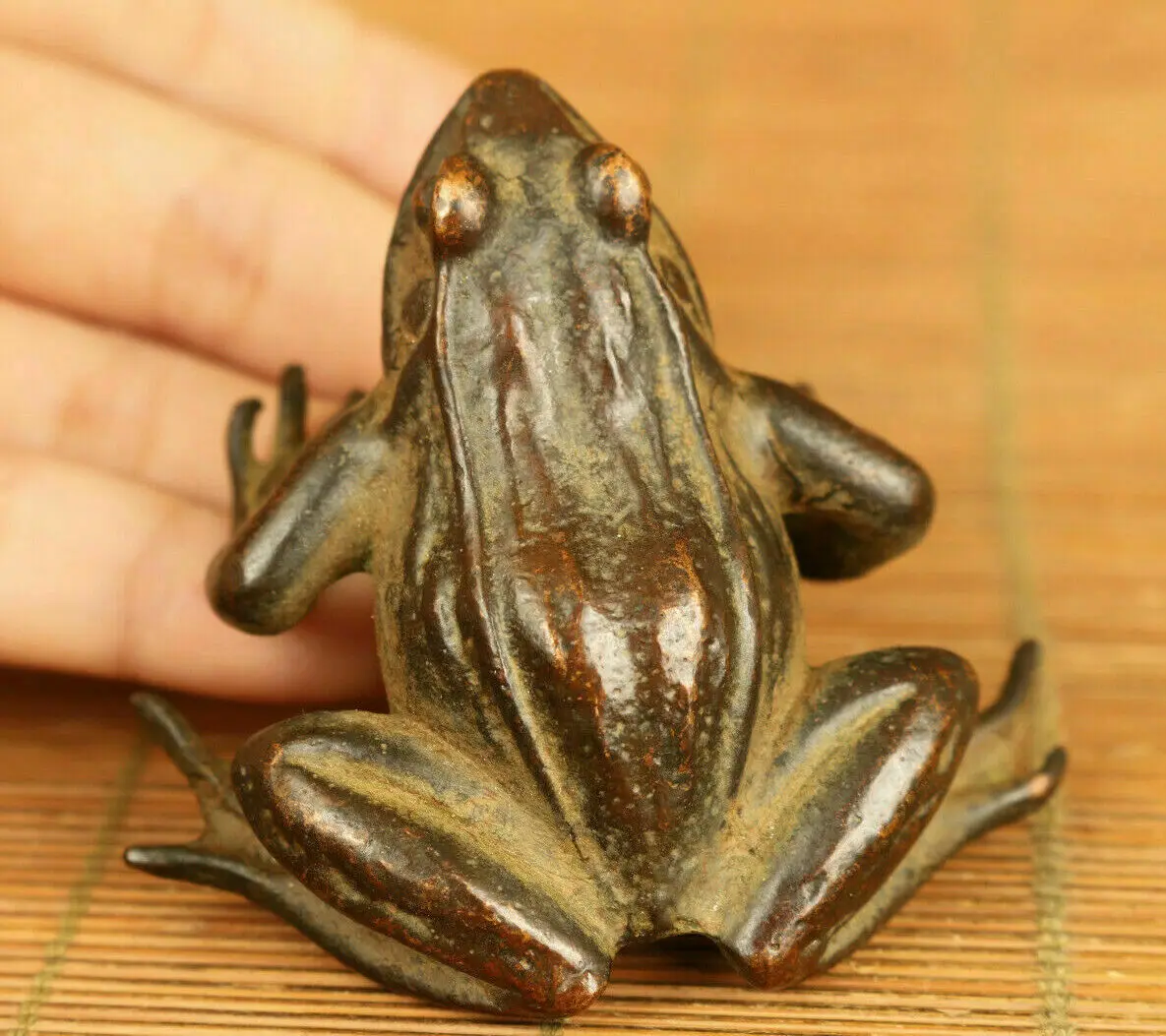 Big Bronze Hand Casting Fortune Frog Statue Netsuke Table Decoration Tea Pet Gift - Home Decor Lucky Charm