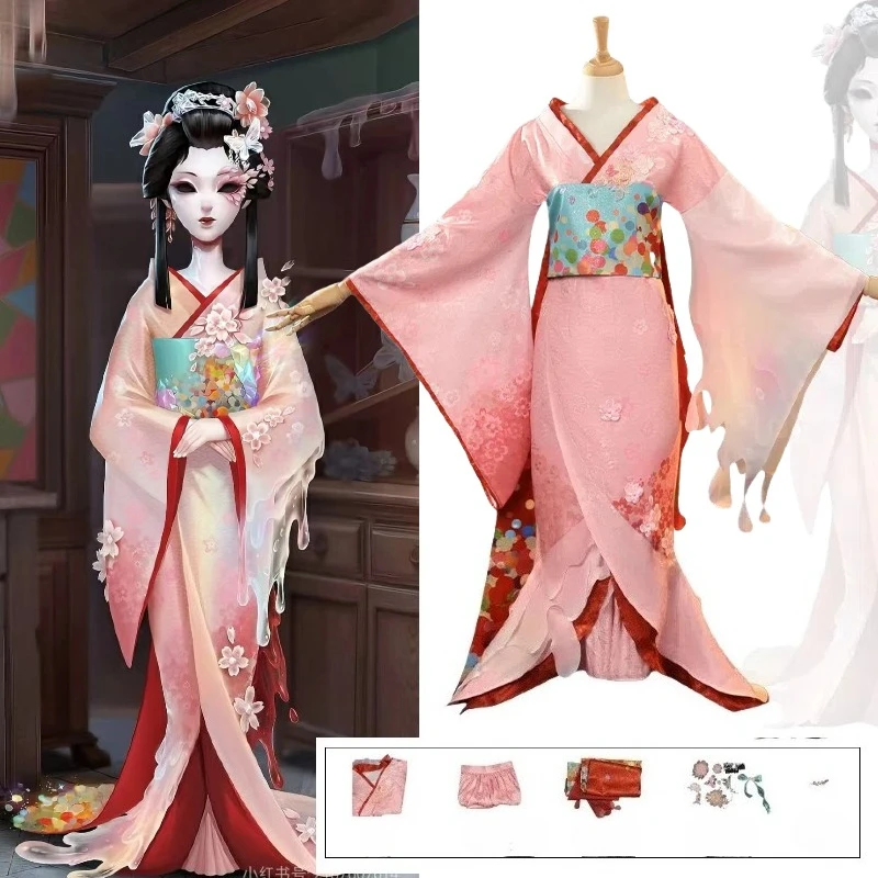 

Game Identity Ⅴ Cosplay Demi Bourbon Costume Pink Long Dress Japanese Kimono Style Barmaid Role Play Outfit for Women Party