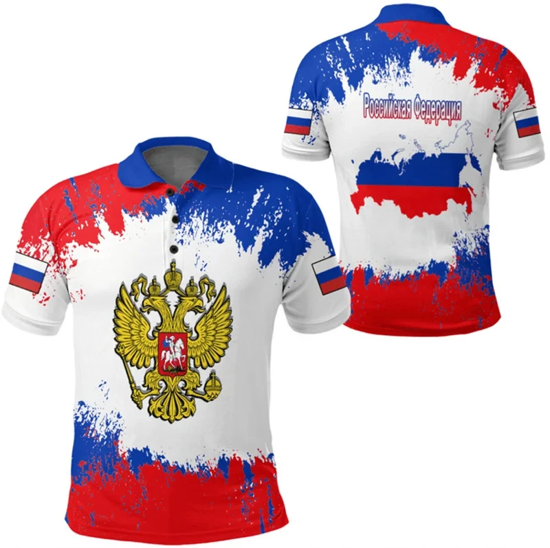 3D Full Print Russia National Flag Emblem Graphic Polo Shirt For Men Russia Pattern Polo Shirts Men Cool Short Sleeve Tshirts