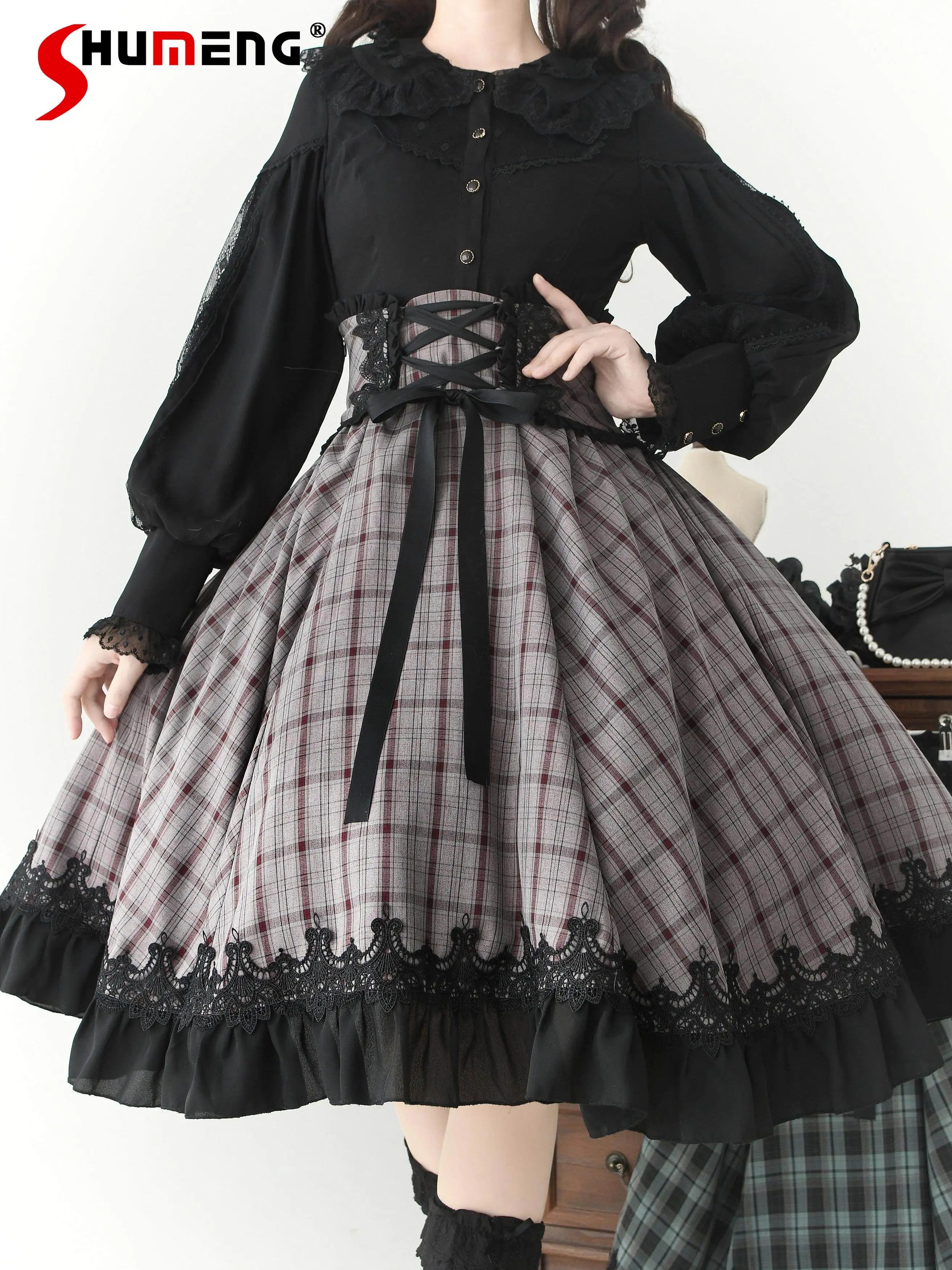 

Original French Elegant Retro Blouses Lace Doll Collar Long Sleeve Single-Breasted Sweet Versatile Lolita Shirts Tops for Women