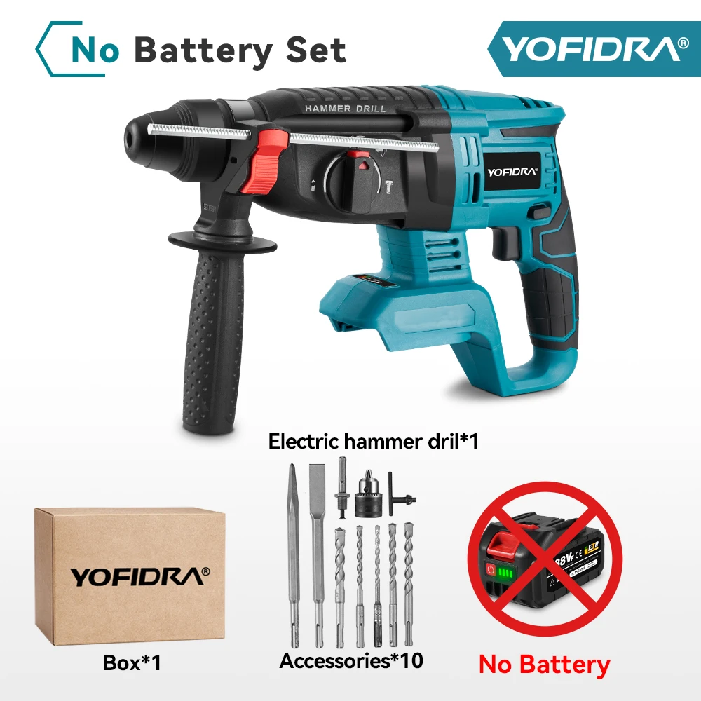 YOFIDRA 26mm Borstelloze Elektrische Boorhamer Draadloze Multifunctionele Impact Hamer Boor Elektrisch Gereedschap Voor Makita Batterij Pin