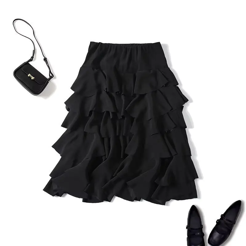 

Jenny&Dave 2026 Spring French Elegant Office Lady Vintage Layered Slouchy Cake Skirt Women Skirt Woman Clothing Faldas Skirts