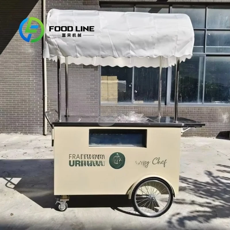 Customized High Quality Hand Push Ice Cream Vending Bike With Adjustable Shelf Outdoor Street Snack Beverage Cart