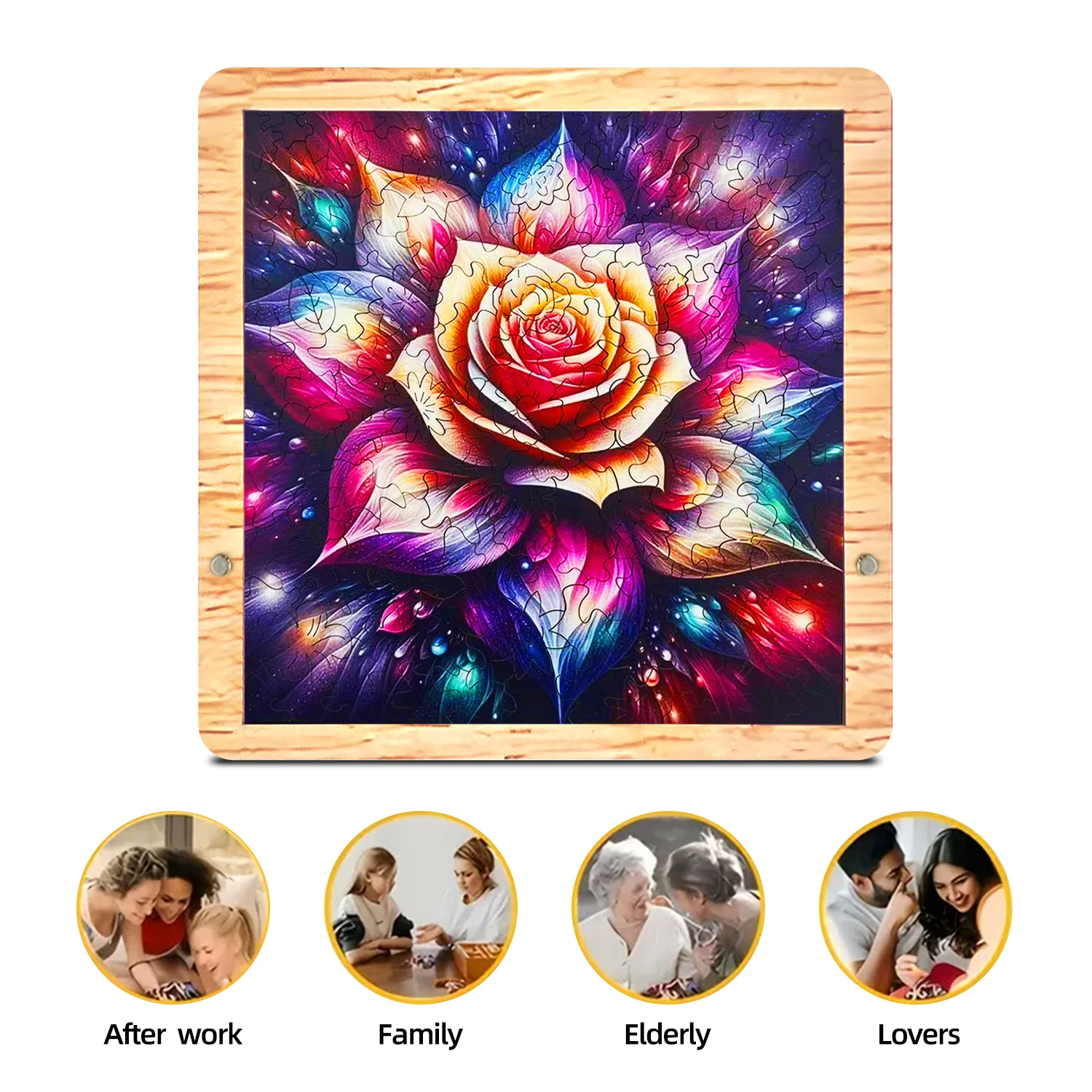 Colorful Flower Wooden Puzzle Art, Difficult Jigsaw Puzzle with Wooden Frame, Unique Irregular Shape Puzzle Game for Adults