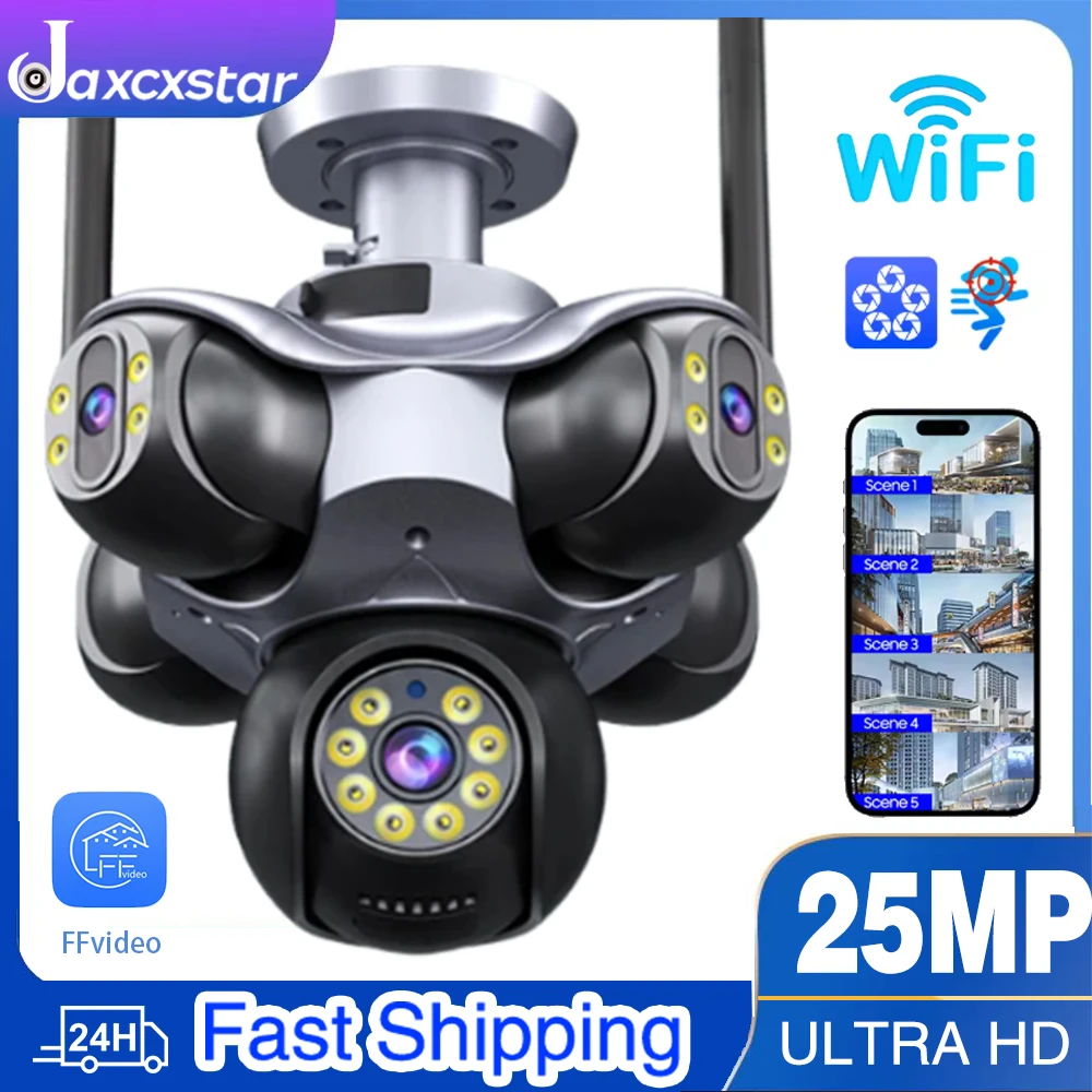 

25MP 4K Wifi Panoramic Security Camera Outdoor 5 Lens 5 Screens Auto Tracking Wireless PTZ CCTV Video Surveillance Camera