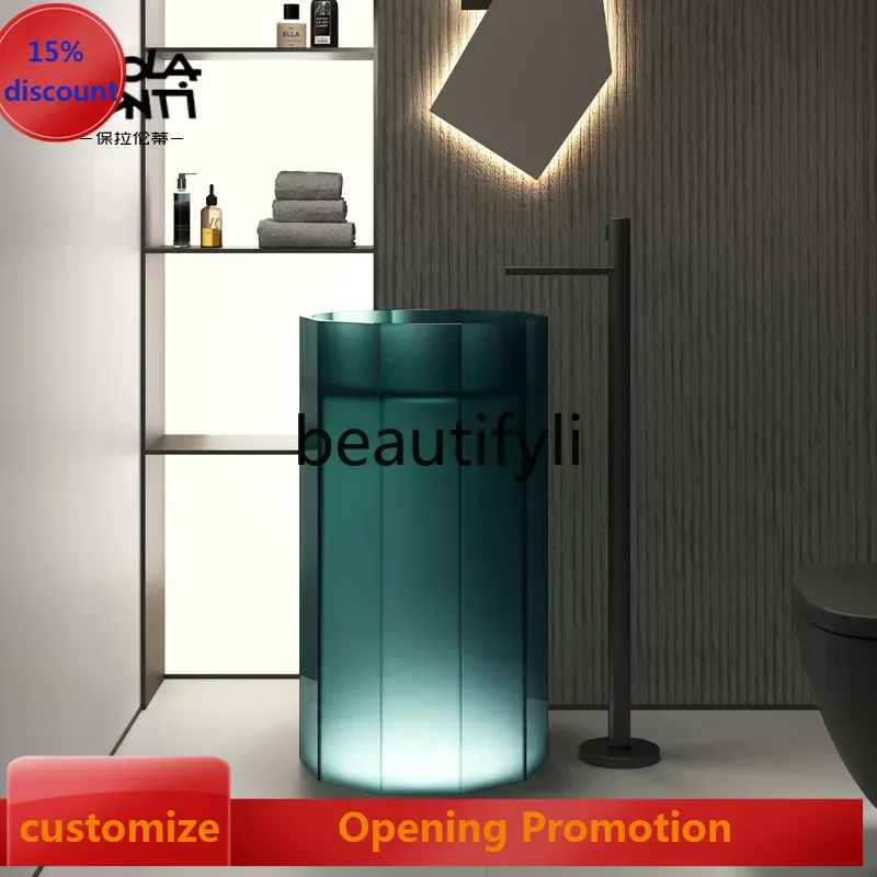 

ss8350 ss 25Floor-to-ceiling wash basin Hotel bathroom Color transparent crystal basin Household column basin