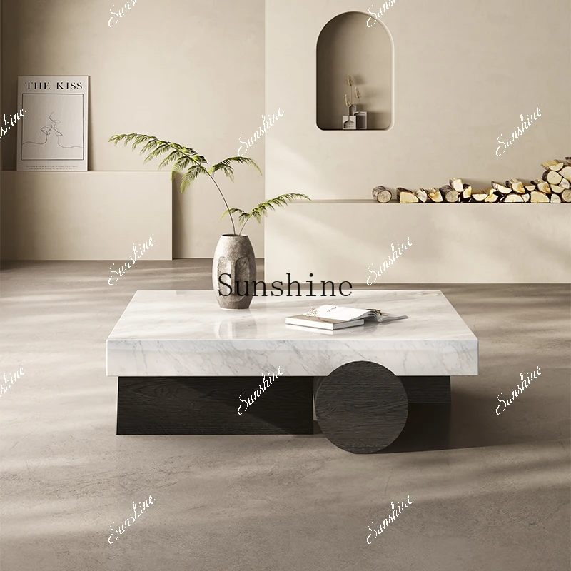 Natural luxury stone white Italian minimalist high-end square coffee table combination  FT