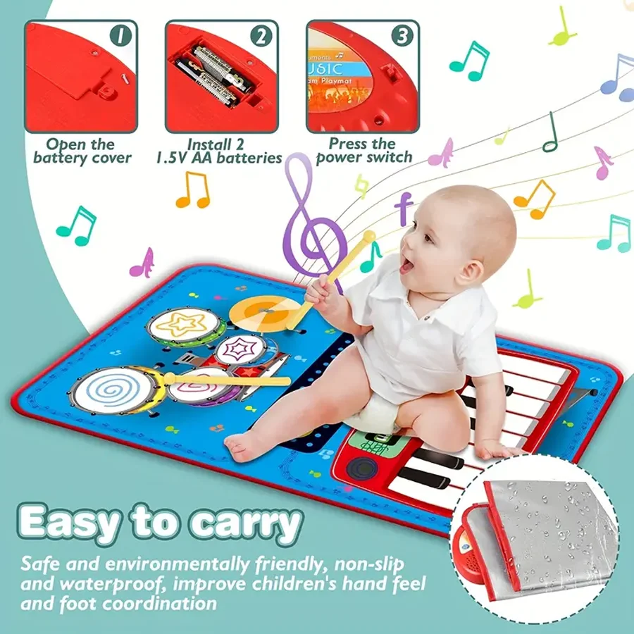 Jazz Drum Piano 2-in-1 Musical Blanket Children Early Education Toy Birthday Gift Parent-kids Interactive Toy Educational Toy