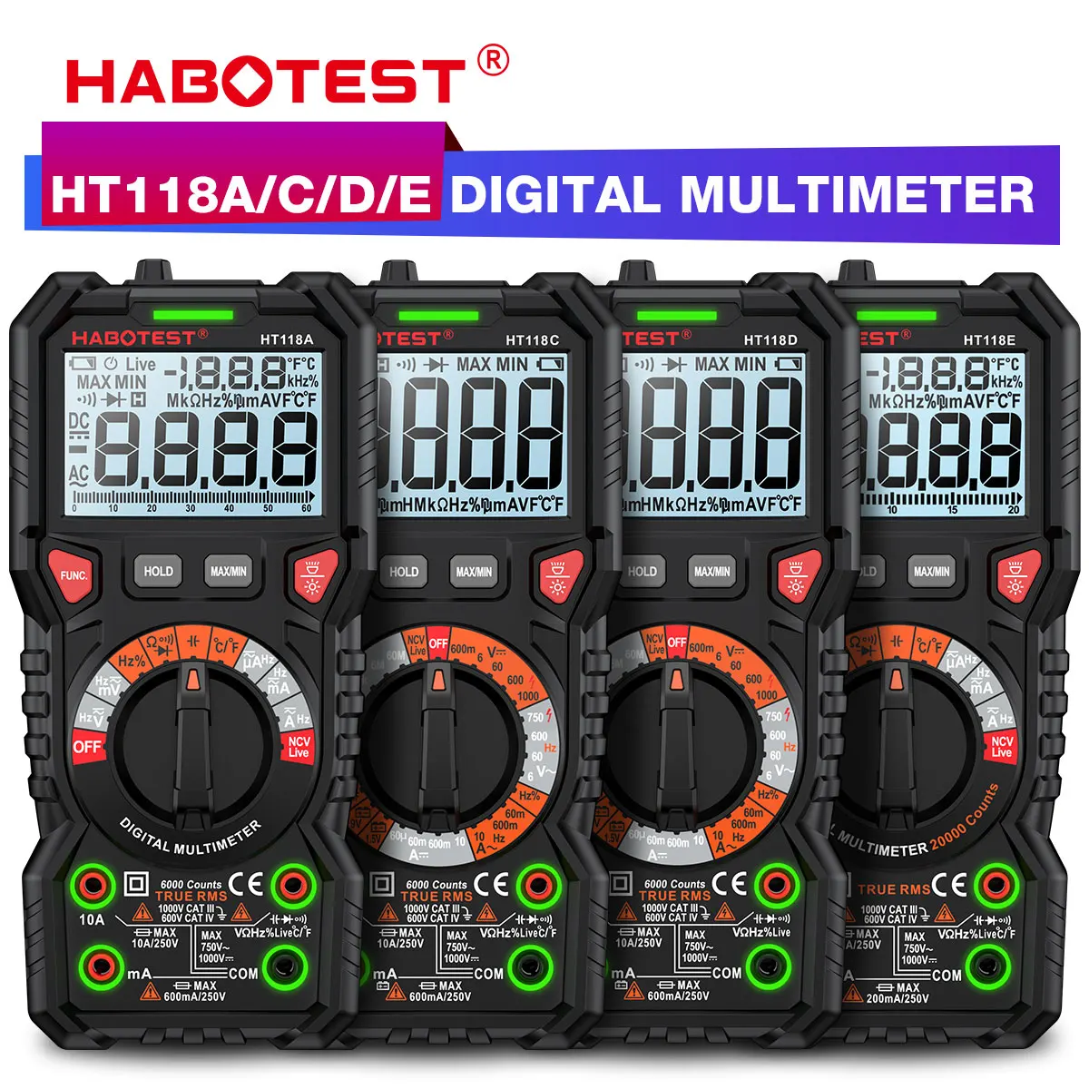 HABOTEST HT118 Digital Multimeter Ture RMS Auto Range NCV Hz 1000V AC/DC 6000 Counts Professional High Precise Multimetro Tester