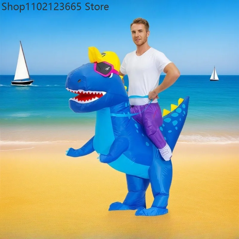 

Blue Sunglasses Dinosaur Inflatable Costume Cosplay Funny Animals Jumpsuit For Adults Role Play Outfit Halloween Theme Party