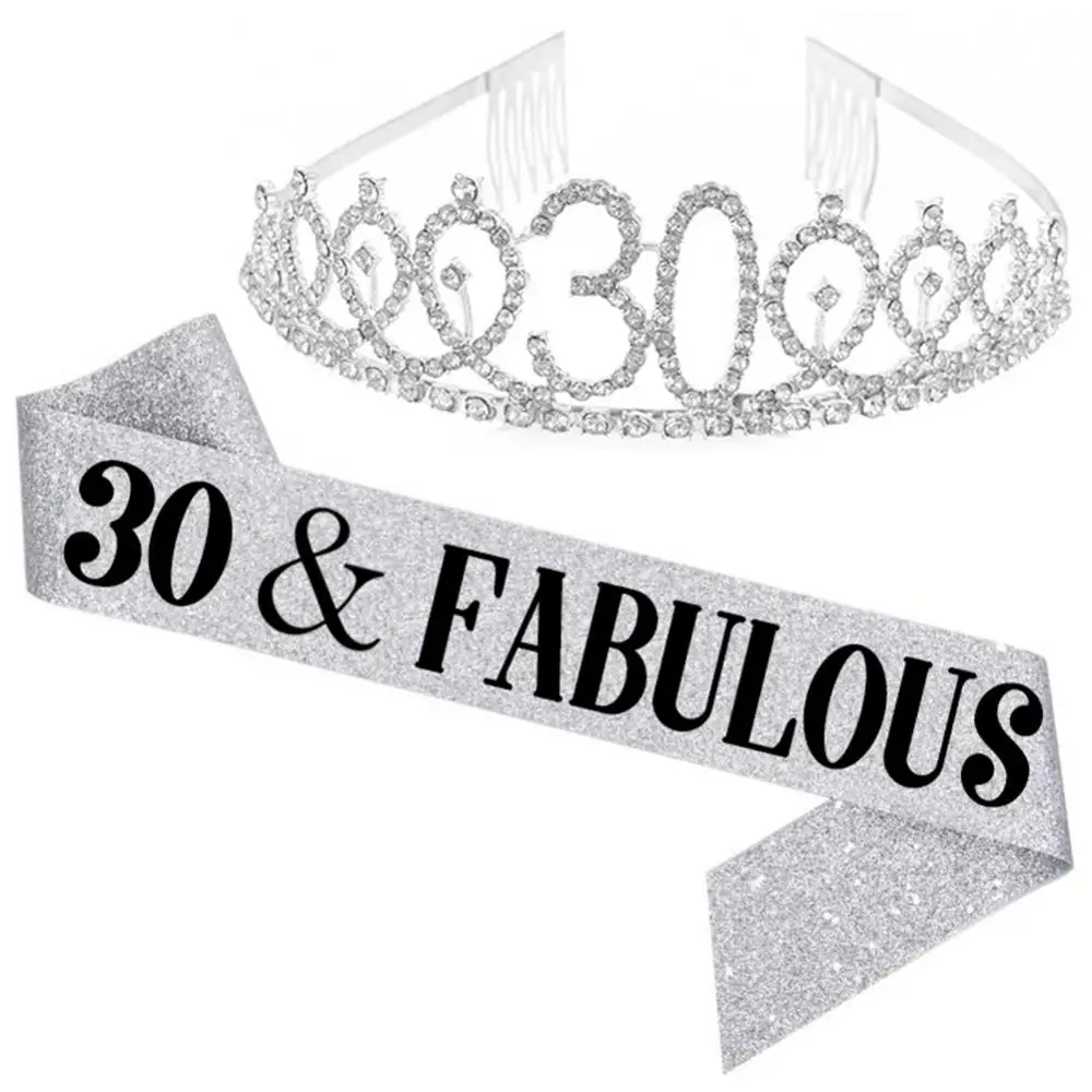 Party Supplies 10 13 18 21 30 40 50 60 70 80-year-old shoulder belt Women Glittering Rhinestone Letter Sash Tiara Set Birthday P