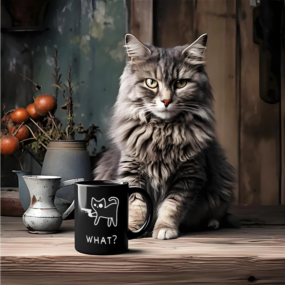 مضحك القط السيراميك القهوة القدح ما كوب حليب القط مكتب فنجان شاي 11oz كوب أسود رجل كوب البيرة المنزلية #4