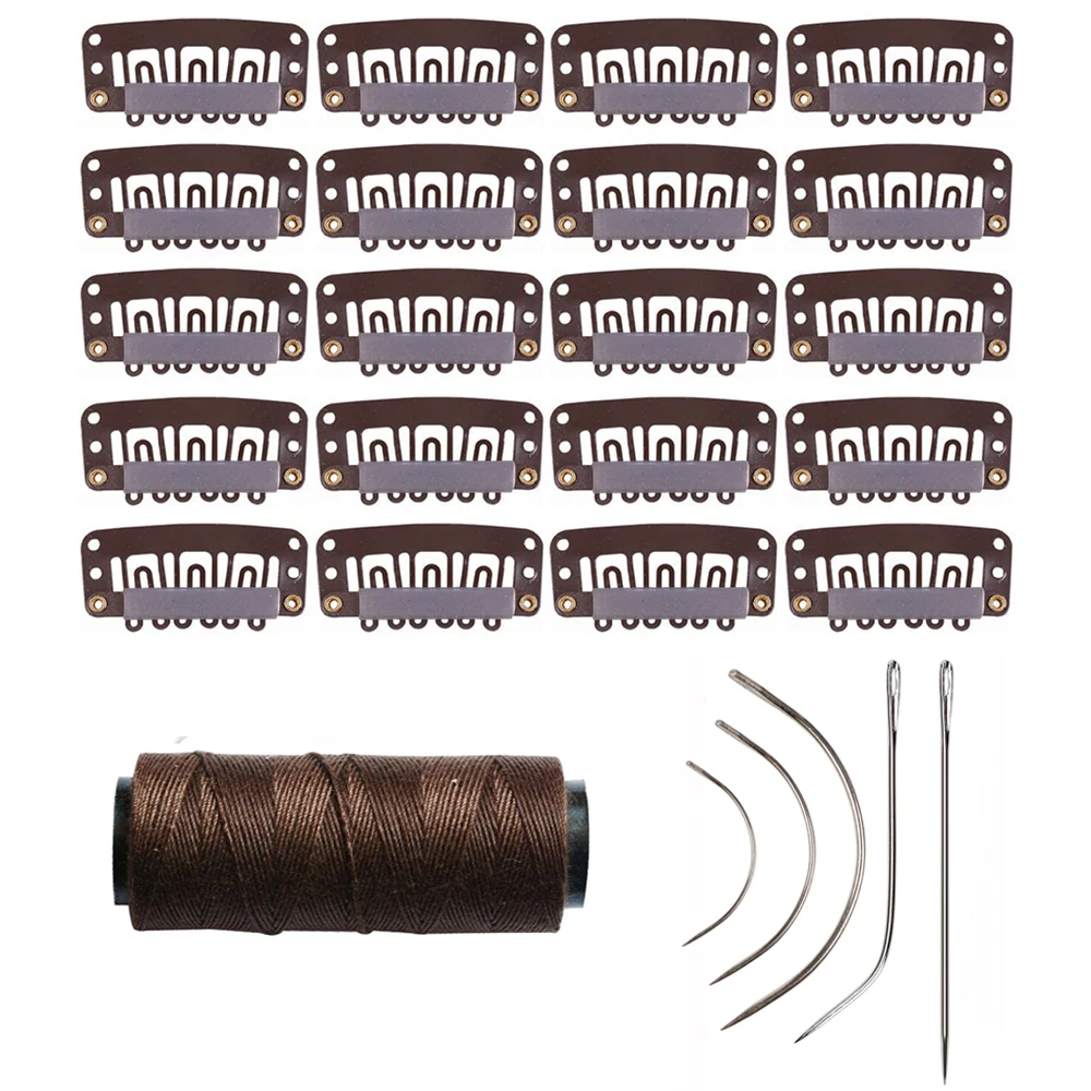 

Зажим для париков U-образной формы, зажим для наращивания волос, нитки для плетения волос, 1 рулон и 5 изогнутых игл в форме C J, игла I, 26 шт./компл.