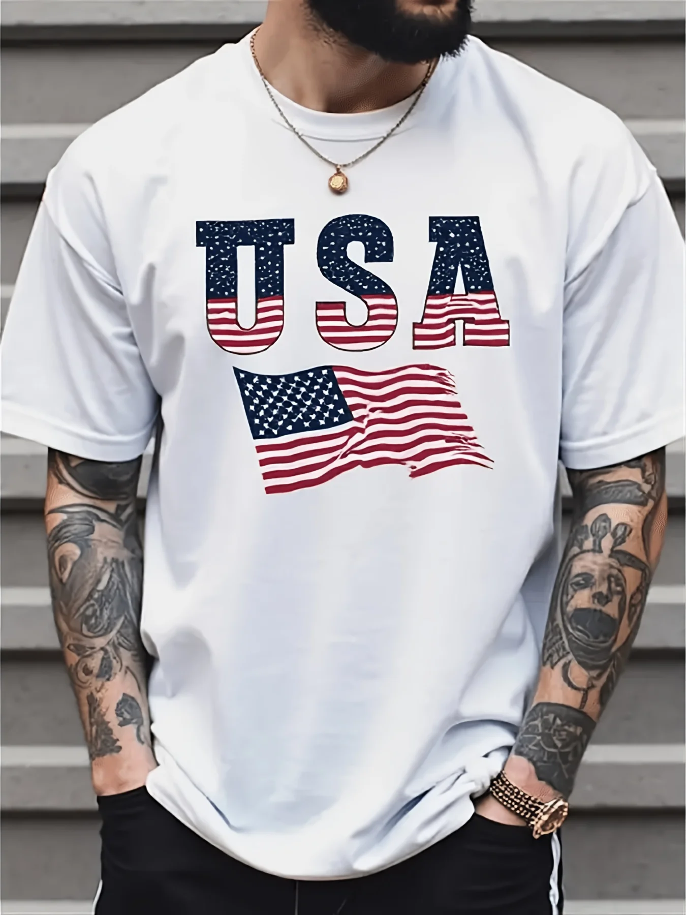 USA Flag Print Short Sleeve T-Shirt for Men Casual Summer Top Tees Men'S Casual Short Sleeve Graphic Printed T-Shirt Comfortable 2026 Summer Machine Washable Fashion T-Shirt