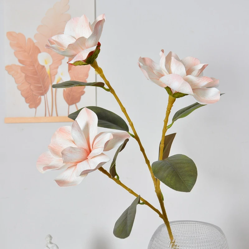 4/5 Stück Künstliche 3-Zweigige Magnolien-Äste Plastik Kunstblumen Heimdekoration Weiße Magnolien-Simulationsblumen Schlafzimmerdekoration – Detail 9