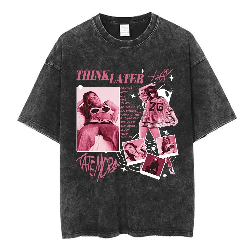 Tate Mcrae Greedy Album Tour Merch T Shirt Men Women Fashion Vintage Washed Short Sleeve Oversized T-shirts 100% Cotton T Shirts image 2