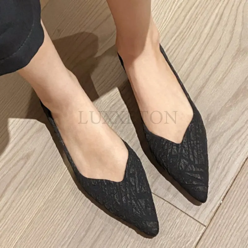 Large Size Women\'s Shoes Autumn New Korean Pointed Flat Shoes Soft Bottom Shallow Mouth Casual Shoes Women\'s Ballet Shoes