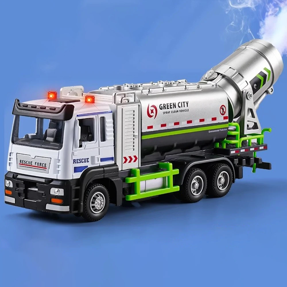 1:32 스프레이 트럭 모델 장난감 자동차 소방차 후진 소리와 빛 문 열림 금속 다이캐스트 엔지니어링 차량 컬렉션 장난감