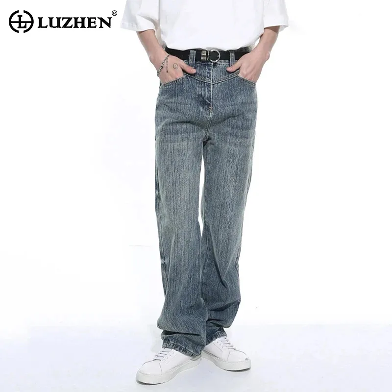 

LUZHEN Jeans Long New Fashion American Wide Leg Style Denim Pants Zipper Pocket Casual Loose 2024 Summer Male Trousers 9C5252