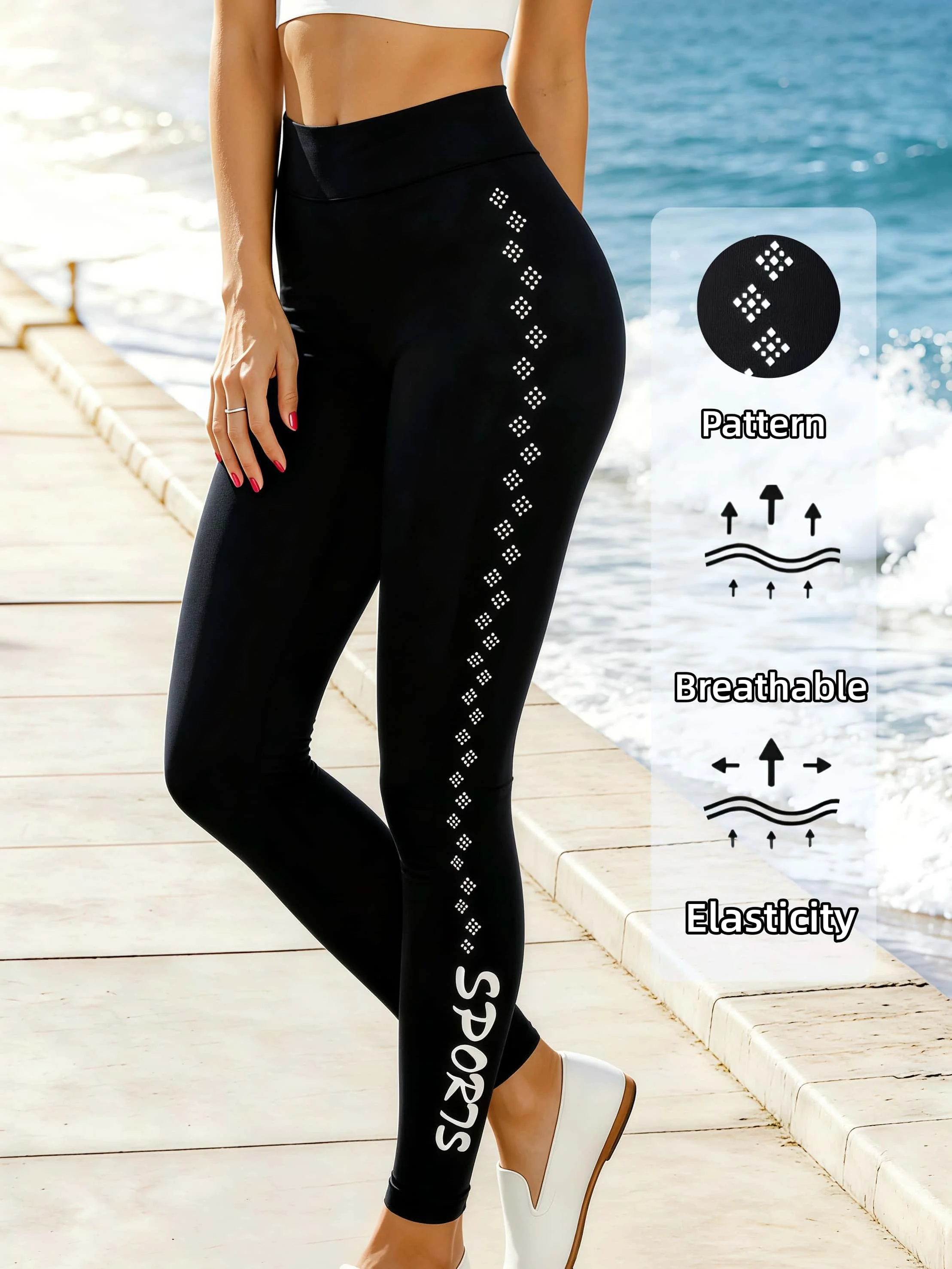 Women's Side Print SPORTS 9/10 Pants High Stretch Breathable Fitness Tights Yoga Running Leggings Suitable for Outdoor Gathering