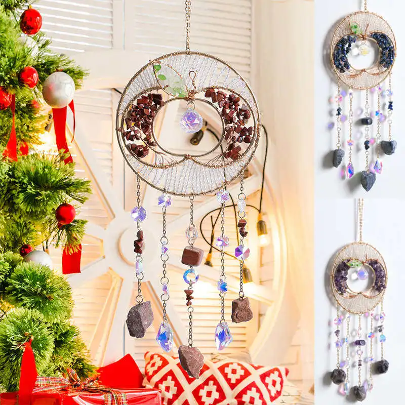 

Crystal Sun Catcher Apple Shapes Gems Natural Stone Amethyst Agate Tree of Life Suncatcher Moon Hanging Reiki Healing Decoration