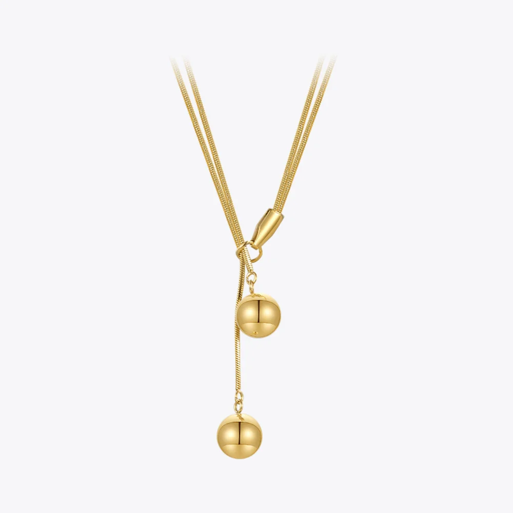 ENFASHION Stainless Steel Necklace Gold Color Double Ball Pendant Necklaces Fashion Jewelry Collares Para Mujer Gift P223294