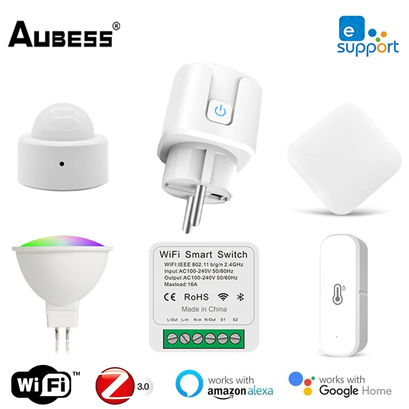 Aubess Smart 20A Socket/Scene/Switch Module/Body Sensor/TH Sensor/MR16 Light Smart Home work with eWelink APP Alexa Google Home