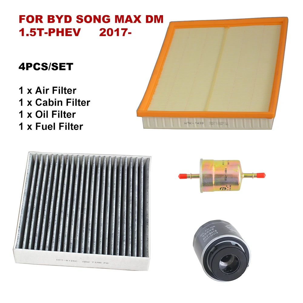 4Pcs Filters Kit For BYD SONG MAX DM 1.5T-PHEV 2017- Oil Fuel Air Cabin Filter HAD-1109211 SA8121211 03C115561B Accessories