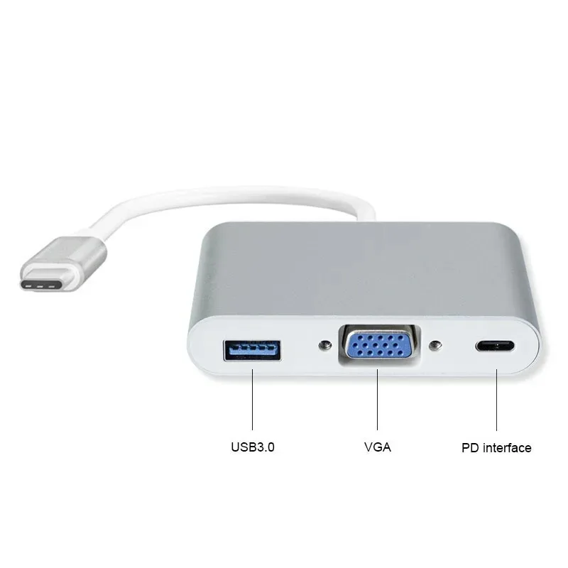 Station d'accueil Thunderbolt3/4 vers VGA 1080P, USB 3.0 PD 60W, charge rapide, hub 3 en 1 pour ordinateur portable, moniteur HDTV, budgétaire