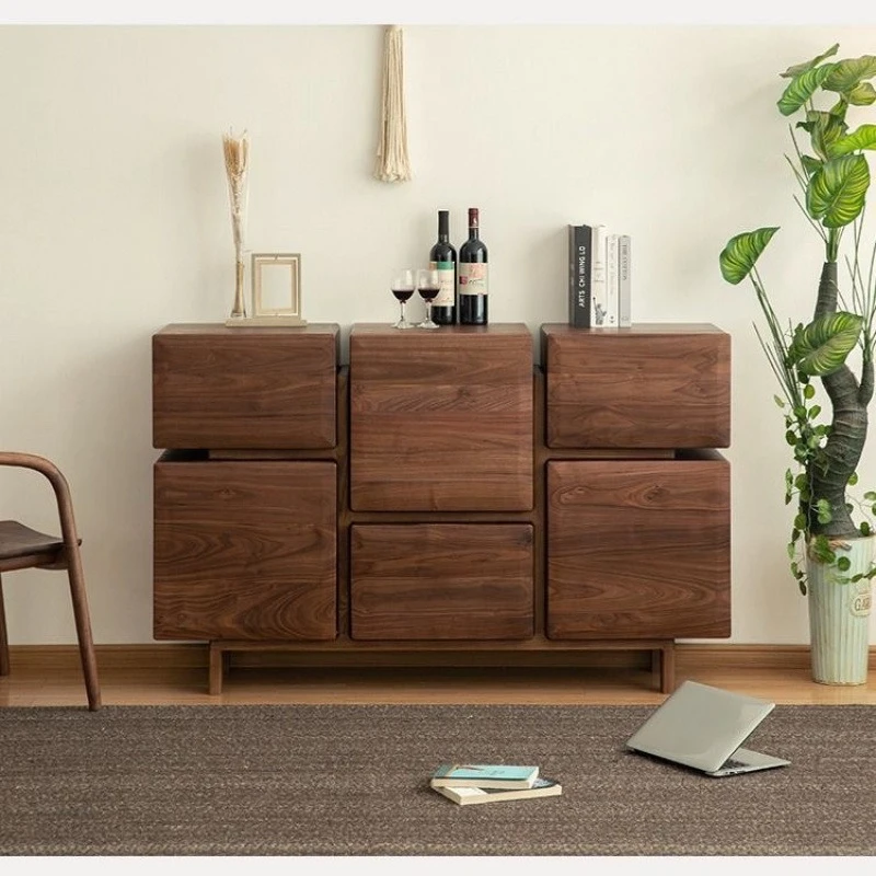 

Black walnut six buckets North American walnut, Nordic living room solid wood storage locker, simple bedroom modern drawer