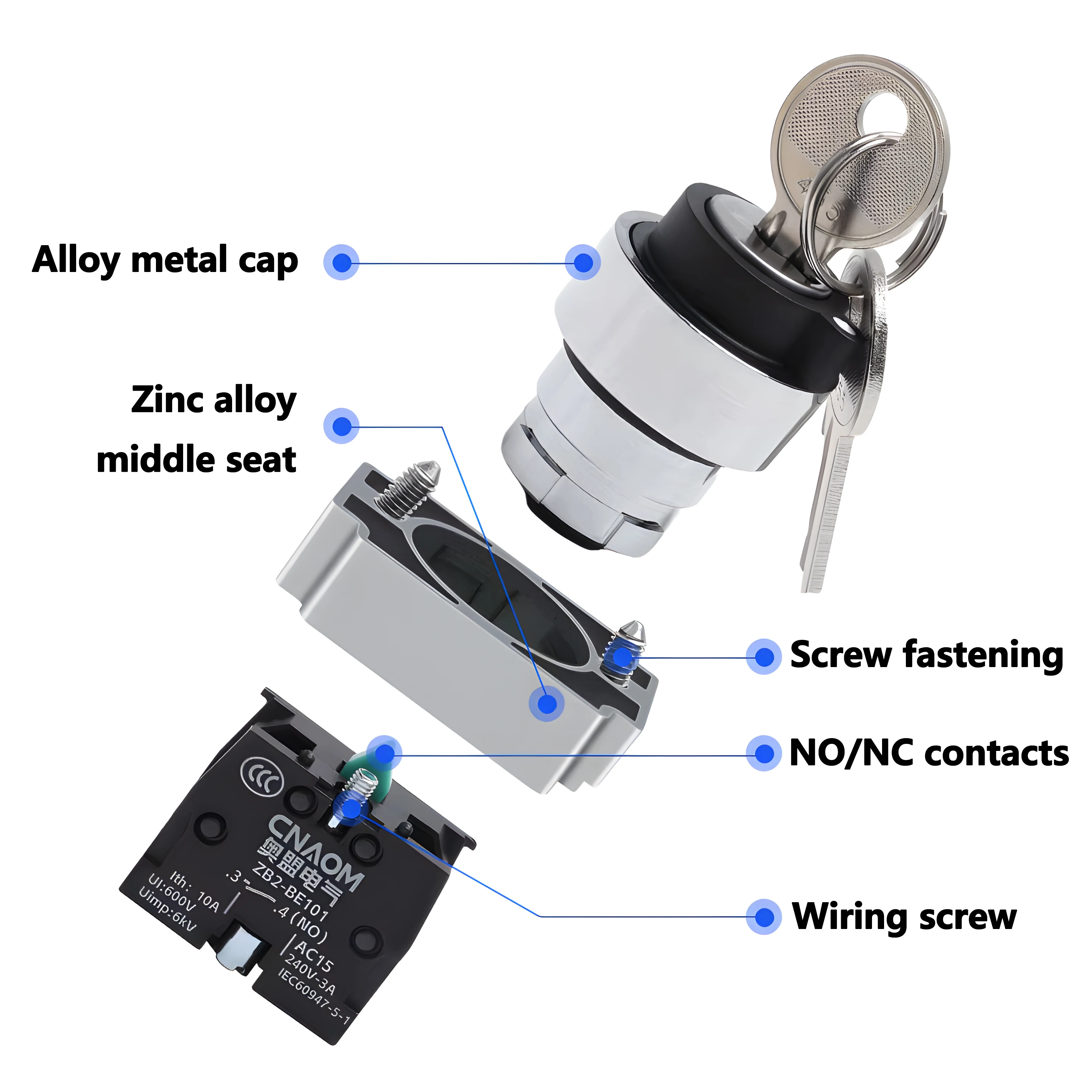 22mm XB2-BD25 BD53 1NO 2NO 1NO1NC 2/3 Position Self Locking Self Resetting Selector Knob Switch Rotary Switch Push Button Switch