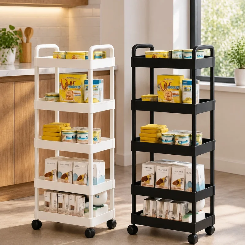 5-Layer Rolling Storage Rack with Wheels, Portable Kitchen Organizer for Fruits, Veggies, Snacks, and Books