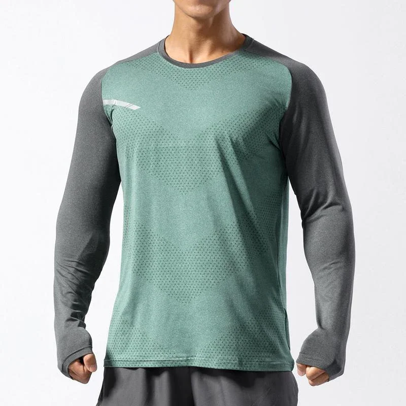 Men\'s Sport Long Sleeve Tops Quick Dry Fitness T-shirts Bodybuilding Gym Tees Casual Skinny Elastic Breathability Sportswear