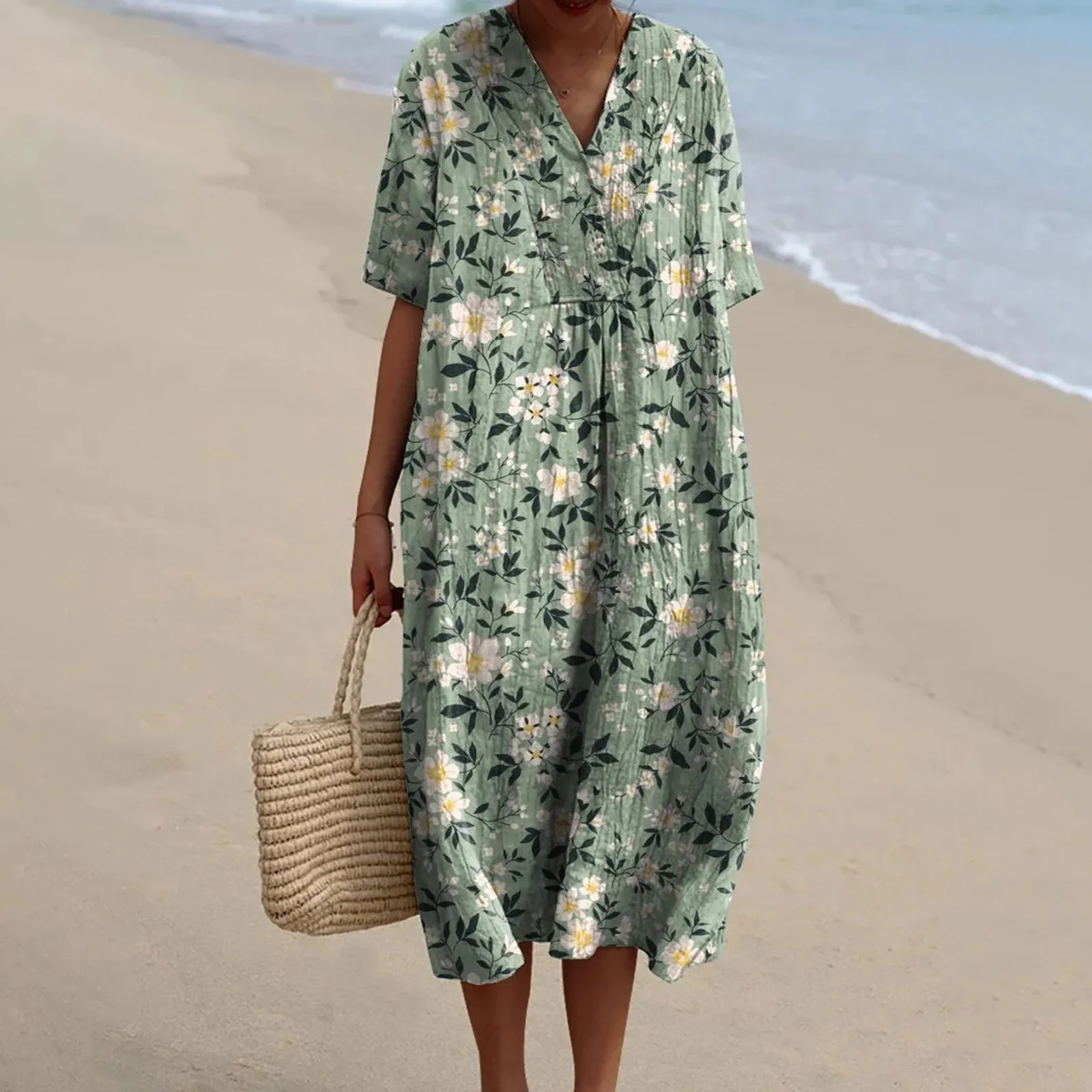 Plus Size Damskie koszule z długim rękawem Sukienka New Leaf 3d Printed Shirt Dress Eleganckie koszule rekreacyjne z kołnierzykiem z klapami Letnie kamizelki