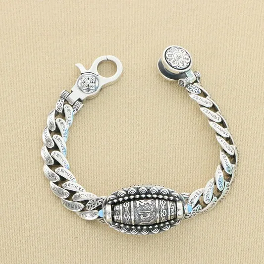 

Six character Mantra Tianzhu Bracelet Pure Silver Men's Trendy Personalized Jewelry Retro Rotating Thai Silver Bracelet