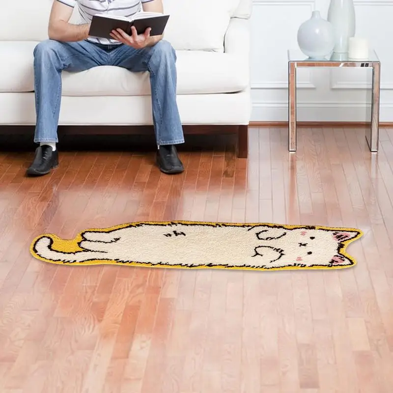 40x120cm Kawaii Cat Shaped Rug Carpet Irregular Soft Plush Bedside Carpet Non-slip Bedroom Floor Mat Doormat Cat Rugs Floor Mat