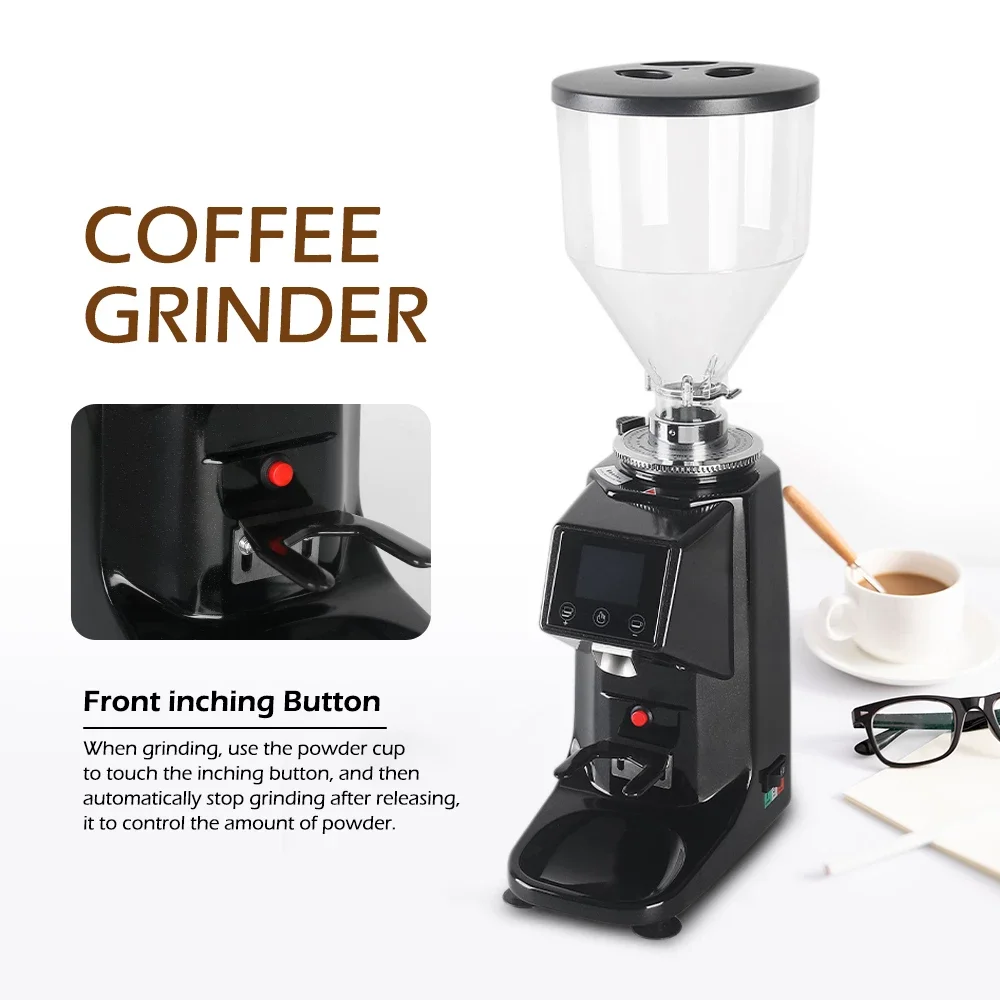 Household Espresso Machine 110V/220V Coffee Grinder Touch Screen Timing 60mm Flat Burr Aluminum Alloy Housing Commercial